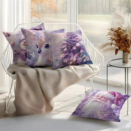 Purple Christmas Decoration Cushion Pillowcase Printed Polyester 45x45cm Throw Pillowcover Decorative Sofa Cushion Pillowslip
