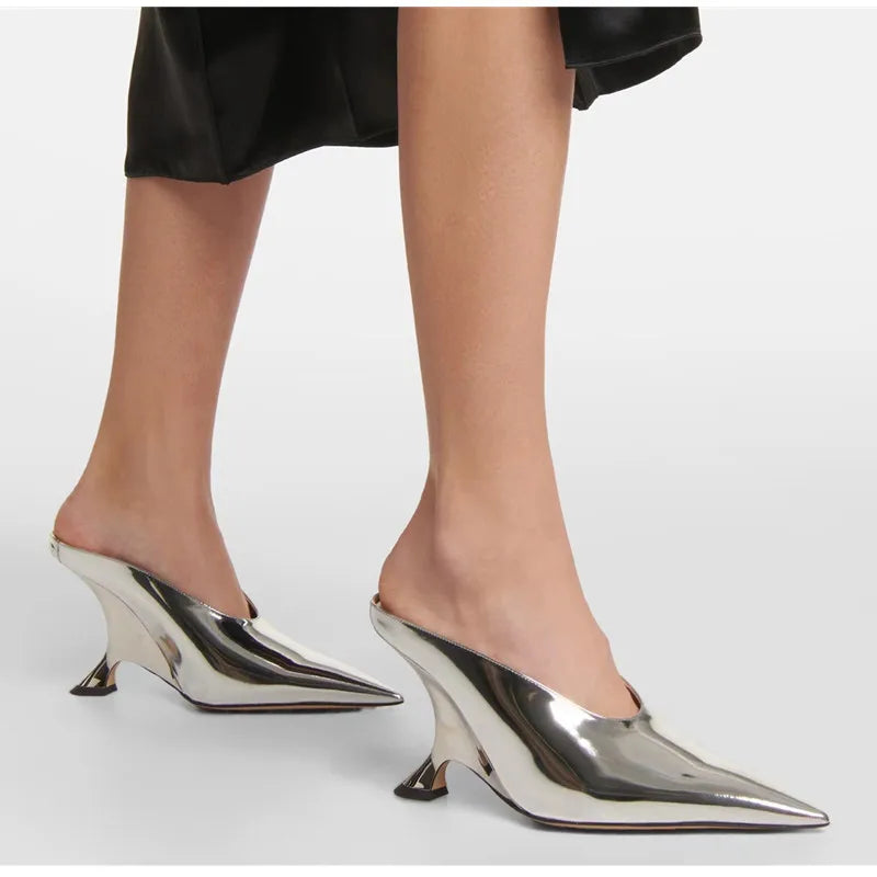 Elegant Pointed Toe Women Slippers Shoes Designer Shallow Fashion Spring Autumn Wedges High Heels Banquet Mule Zapatos De Mujer