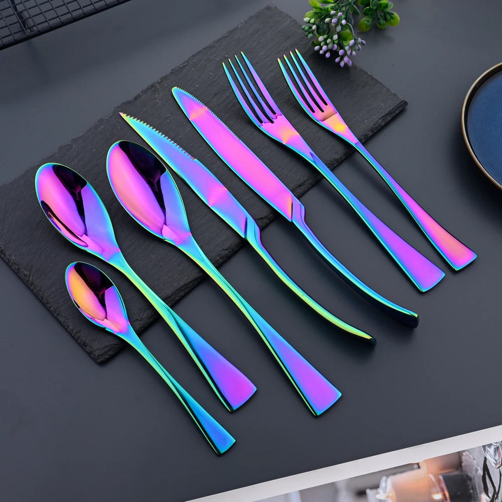 Tafelgeschirr Set Edelstahl 2025 - Küche Besteck Set Schwarz Steak Messer - Dessert Löffel Besteck Gabel Tafelgeschirr Zubehör