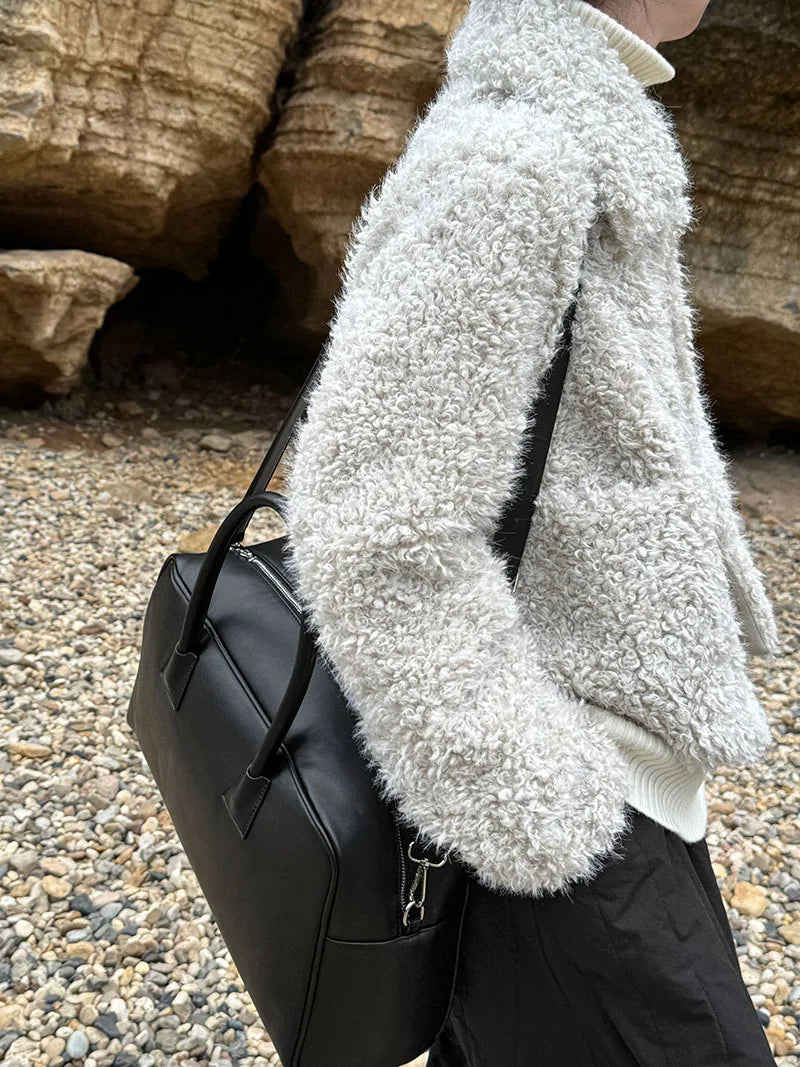 Harajuku Lammwolle Mantel Warm - Dicke, Taschen, L/XL