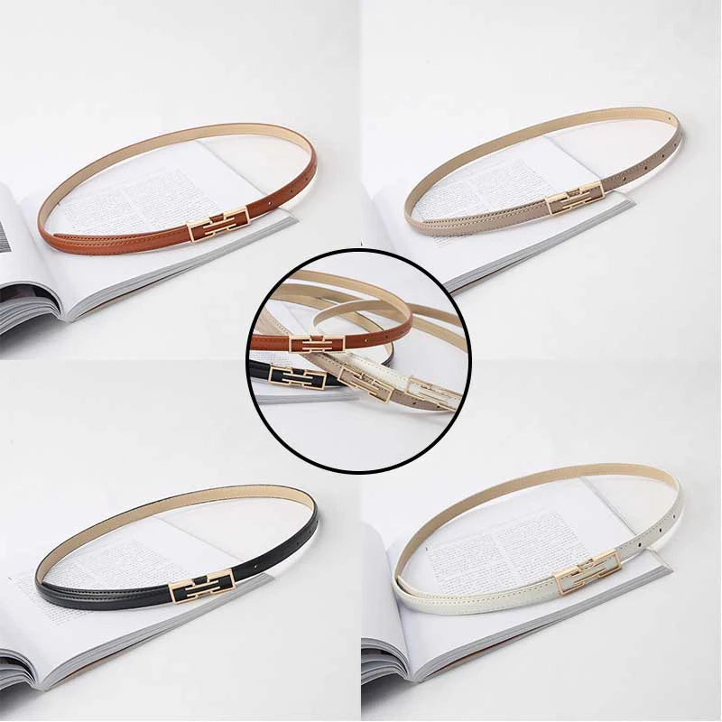 Leather Thin Belt For Women Personalized New Fashion Metal Buckle Waist Strap Female Jeans Dress Trouser Decorative Waistband
