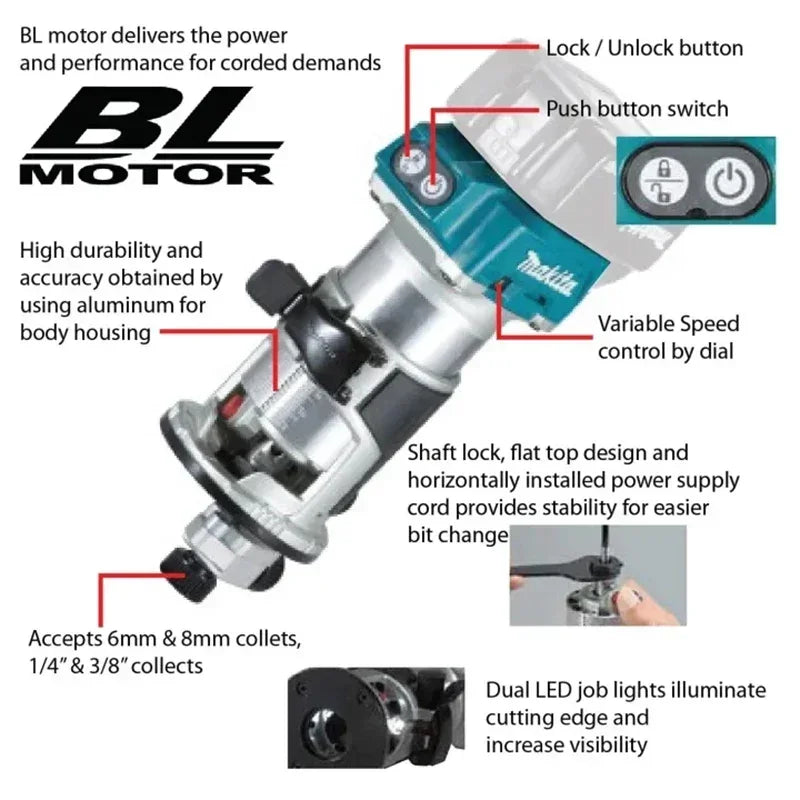 Makita DRT50 Cordless Trimmer Rechargeable Trimming Machine Brushless Slotting Tool Milling Woodwork Engraving Machine Original