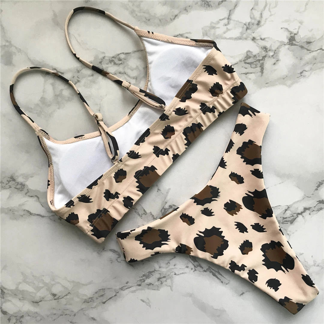 14 Farben S-XL Elegant Leopard Bikini: Varleinsar Wire-Free Low Waist Brasilianischer - Zweiteilig Beach Style Polsterung Leopard-Muster