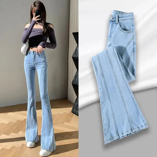 Jeans Woman 2024 Vintage Fashion Trend Luxury Denim Pants High Waisted Elasticity Flare Leggings Korean Black Bell Bottom Jeans