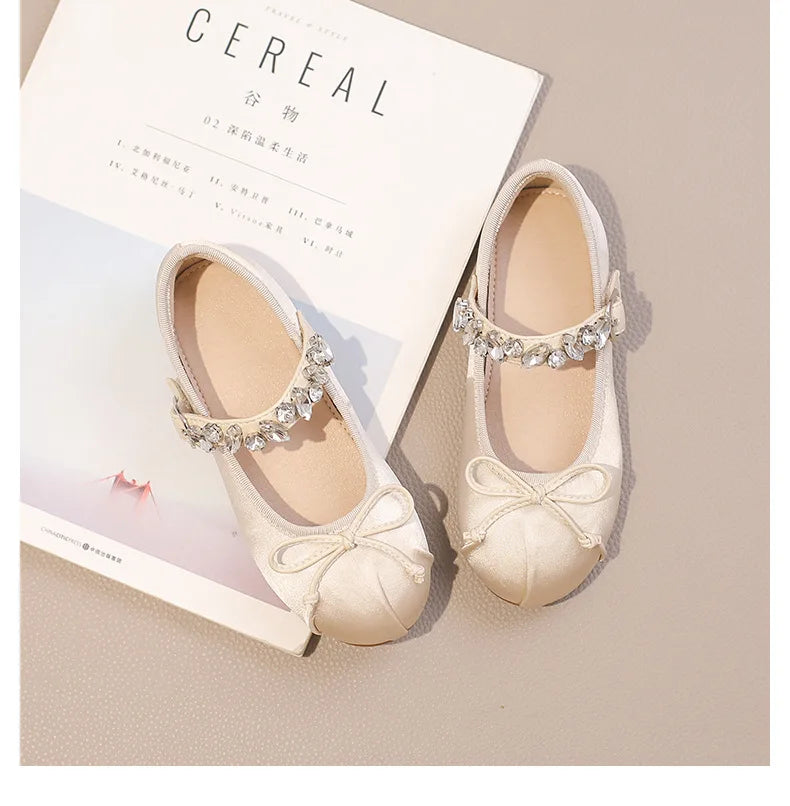 Kinder Prinzessin Schuhe 2025 - Modische Wasser Strass Mädchen Kleine Leder Schuhe - Frühling Neu Weiche Sohle Einzelschuhe 4-6J