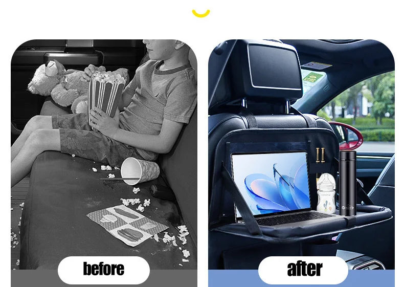 Car Seat Back Storage Bag Large Capacity Multi-Pocket Backseat Organizer Foldable Dining Table Tablet Tray Hanging Bag