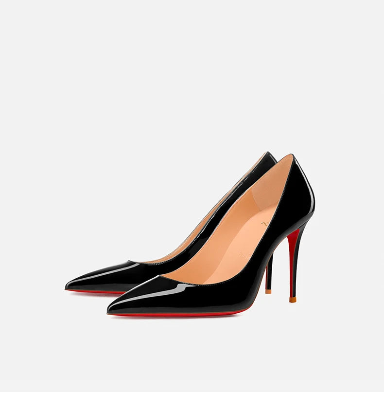 Women's elegant high heel shoes Luxury Brand Black Women heels shoes woman 2025 trend Red Shiny Bottoms Pointed Toe Sexy Pumps
