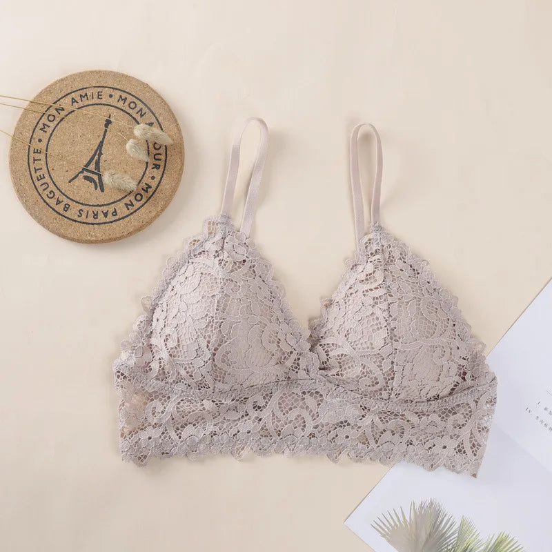 Floral Lace Bra Non-Wire Push Up Bras For Women Padded Brassiere Female Underwear elegant Lingerie V-neck Bralette Intimates