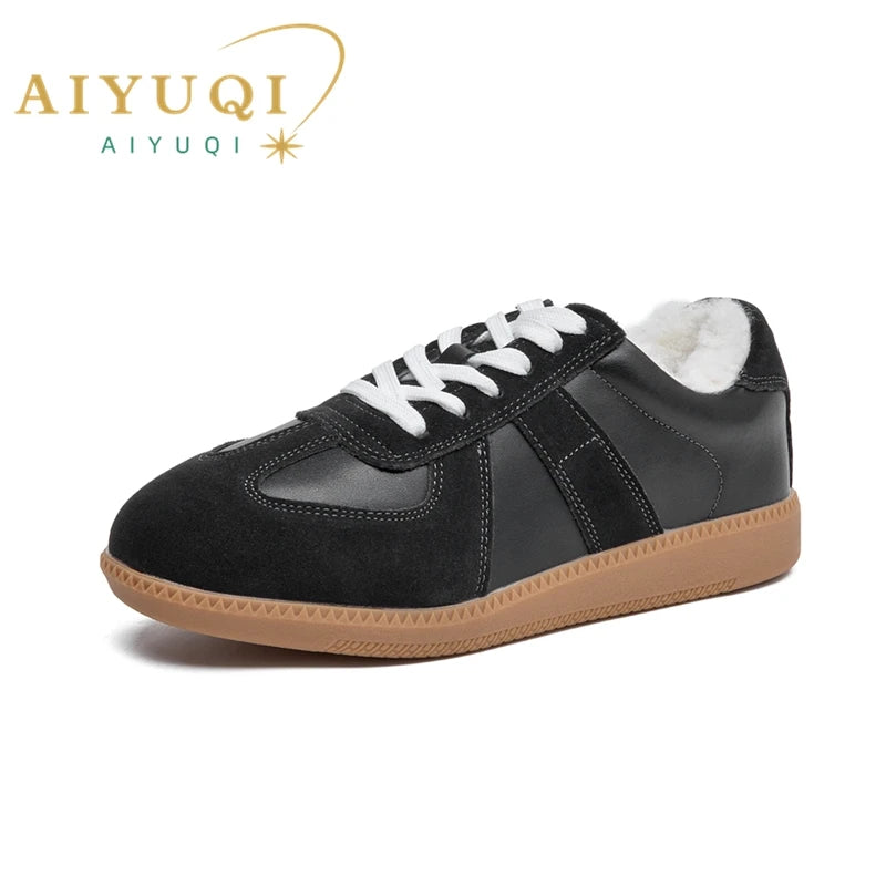 Winter Sneakers Women Genuine Leather Women German Training Shoes Non-slip Sneakers For Women Large Size Velvet Sneakers Female