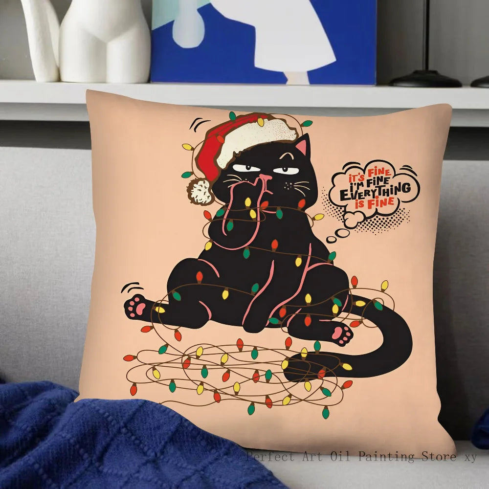 Christmas Cat Pillow Case Fashion Square Pillowcase Bedroom Sofa Room Ins Decoration Leisure Cushion Cover 40x40