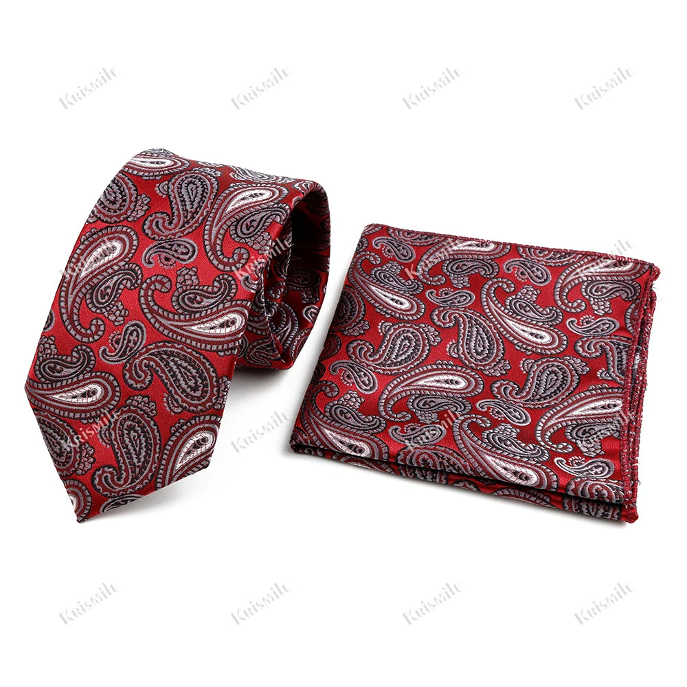 Novelty Paisley Tie Pocket Square Set For Men Skinny Slim 6cm Necktie Fit Business Wedding Party Stage Host Daily Wear Accessory