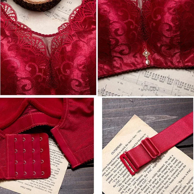 elegant Bra Women Lace Push Up Bralette Wire Free Mesh Large Size Lingerie Solid Color Seamless Thin Wireless Soft Floral Bralette