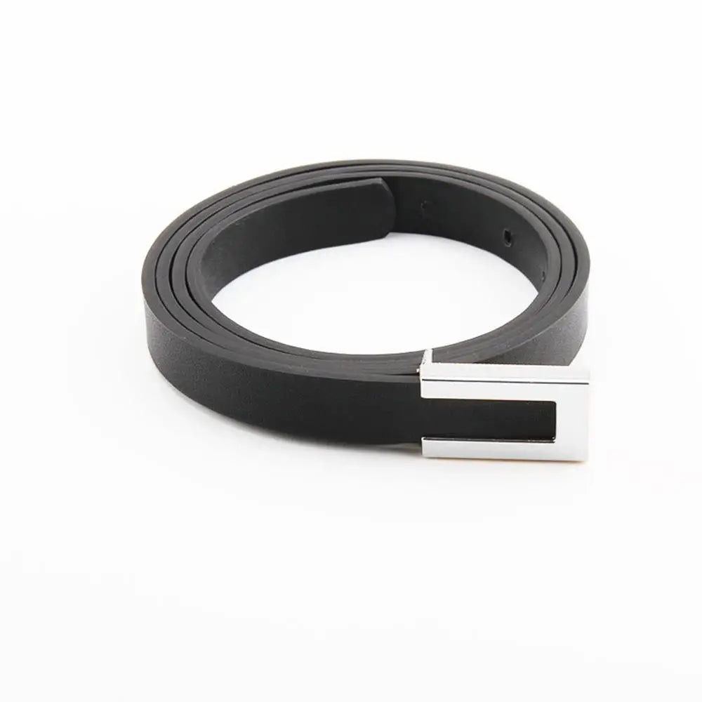 New Luxury Women Thin Belt Black Gold Silver Metal Buckle Belt PU Casual Leather Waist Belt Trouser Dress Decoration Waistband