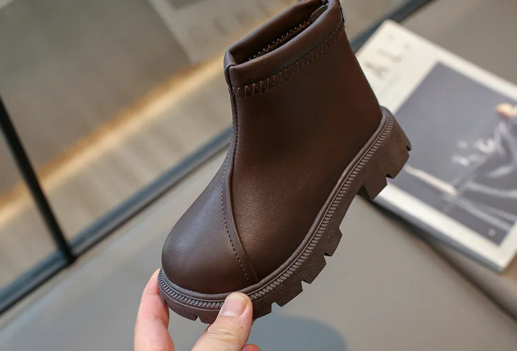 Herbst Winter Neue 2025 Kinder Fashion Stiefel - Mädchen Wasserdicht Rutschfest Reißverschluss - Weiche Sohle Leder Stiefel Kinder Casual Schuhe