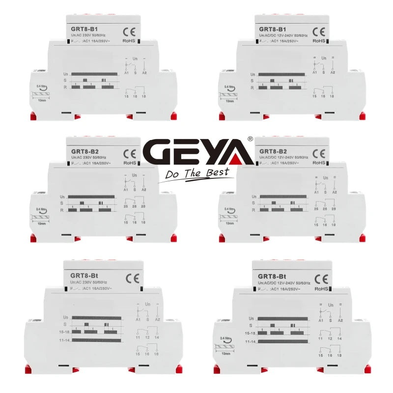 GEYA GRT8-B Off Delay Time Relay Electronic 16A AC230V OR AC/DC12-240V CE CB Approved