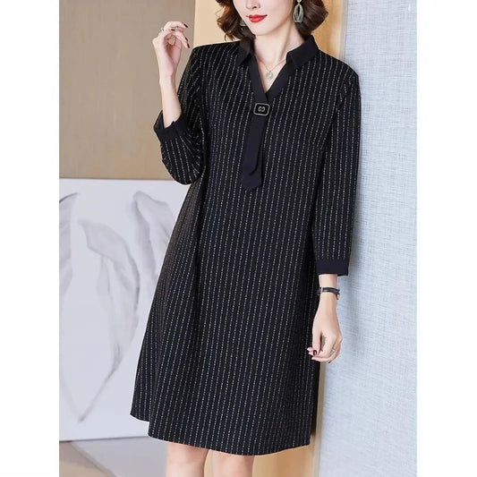 Rochie de damă Plus Size pentru soția ta, pentru primăvară și toamnă, de lux, pentru mame, care acoperă pielea și slăbește stratul inferior