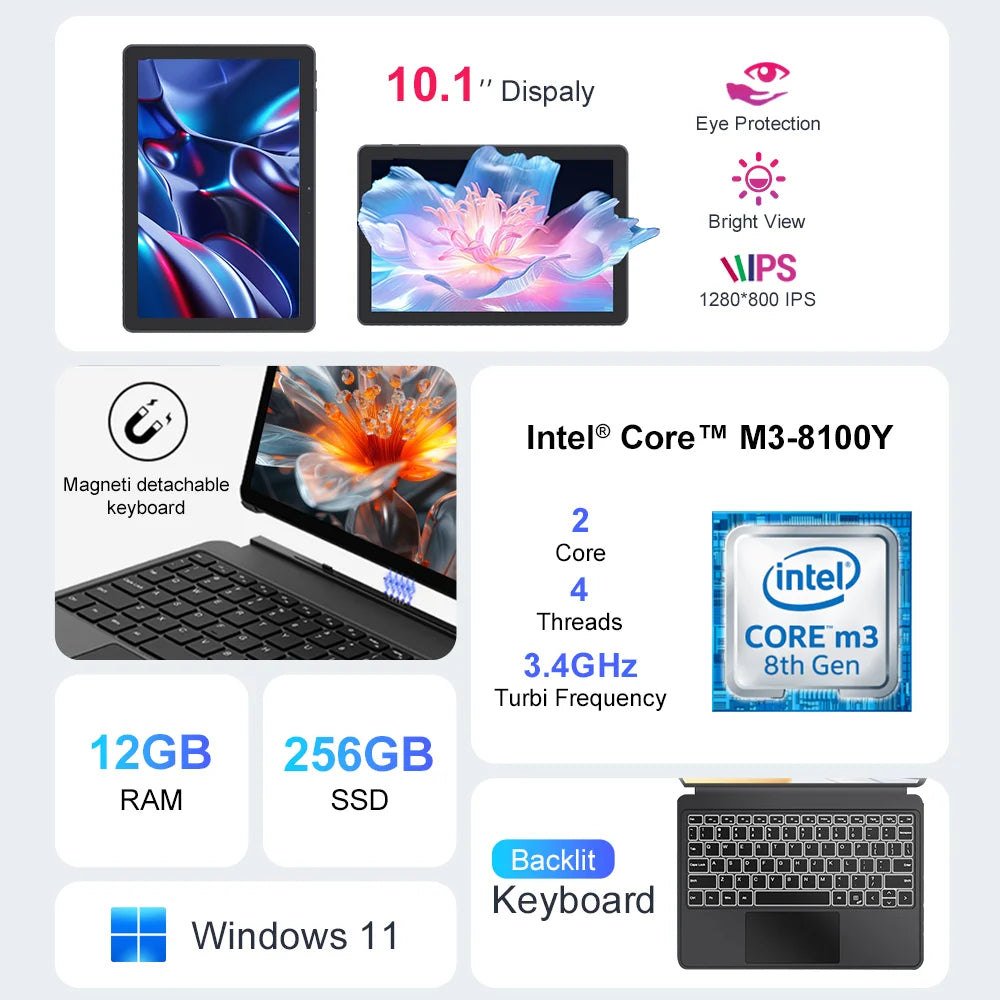 Ninkear X10 2-in-1-Laptop - 12GB RAM, 256GB SSD, 10,1 Zoll