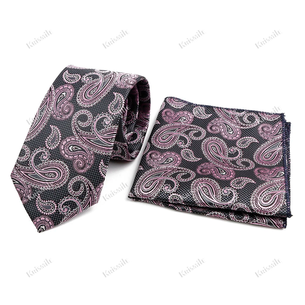 Novelty Paisley Tie Pocket Square Set For Men Skinny Slim 6cm Necktie Fit Business Wedding Party Stage Host Daily Wear Accessory