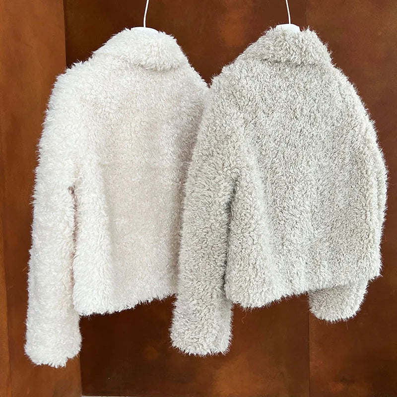 Harajuku Lammwolle Mantel Warm - Dicke, Taschen, L/XL