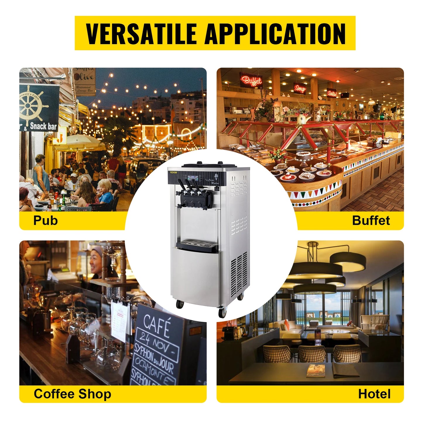 VEVOR 2200W Commercial Soft Ice Cream Maker Machine Ice Cream Maker Double 6L Hoppers Ice Cream Making Machine for restaurant