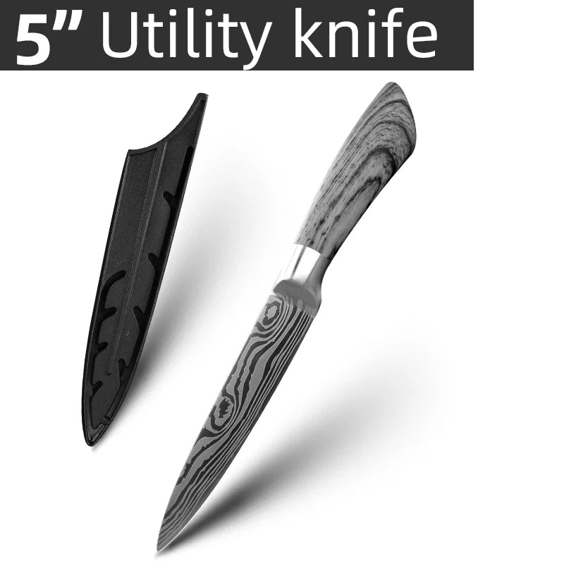 Kitchen Knife Damascus Laser Chef Knife 5 7 8 Inch Meat Cleaver Japanese Santoku Knive Butcher Slicing Cutter for Fish Vegetable