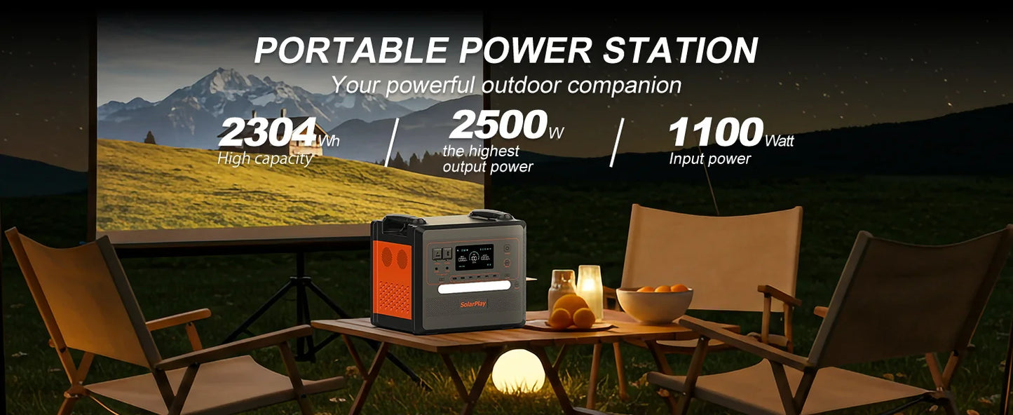 Powerstation 2025: Stație electrică SOLARPLAY 2500W Q2402M - Stocare energie 2304WH Baterie UPS Lifepo4 pentru acasă Accesorii la modă pentru camping Colecție de articole pentru exterior
