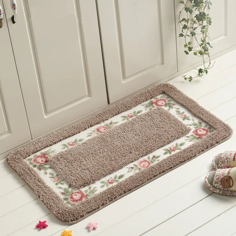Pastoral Style Bedroom Carpet Bedside Mat Rectangle Floor Mat Water Absorbent Bathroom Mat Non Slip Doormat Kitchen Rug