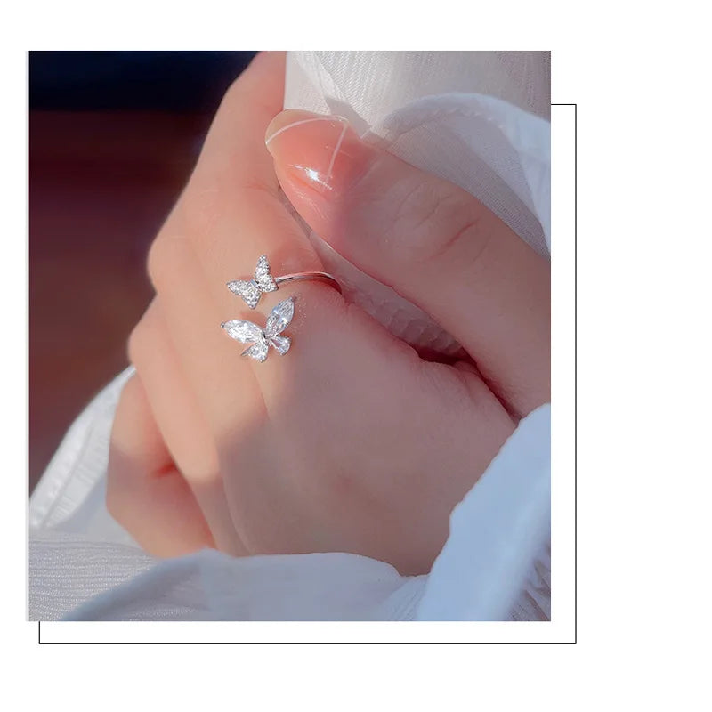 925 Silber Schmetterling Ring Offen - Zirkonia 4g Hochzeit