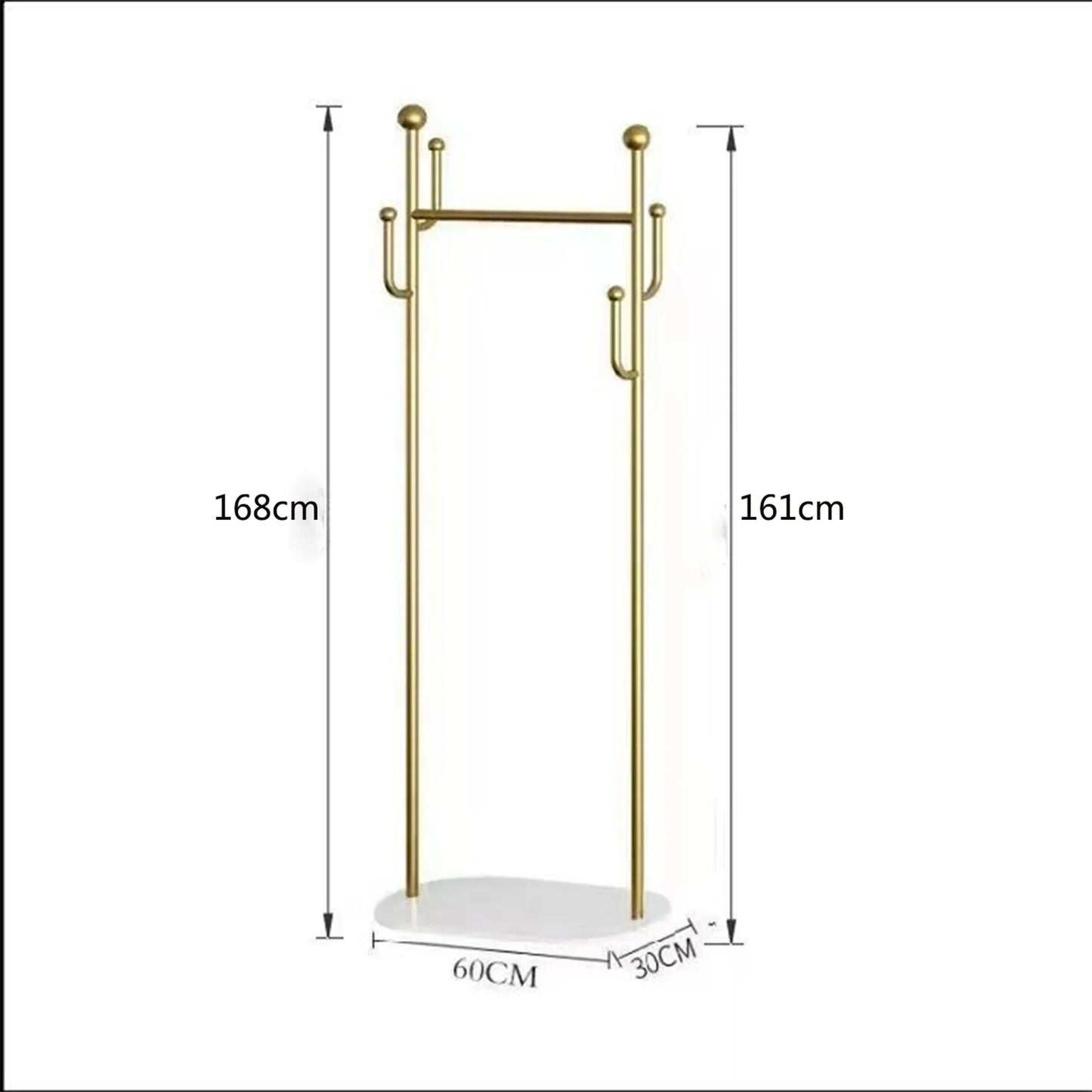 Kleiderständer, Goldener Garderobenständer mit 6 Haken, Freistehender Kleiderständer, Kleiderstange aus Metall