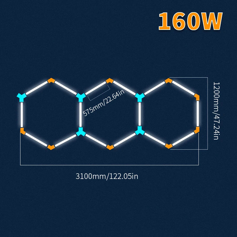 Lampă de tavan hexagonală pentru frizerie, garaj auto, tub LED 6500k, pentru sală de sport, bar, salon de coafură, bibliotecă, atelier, reparații caroserie auto