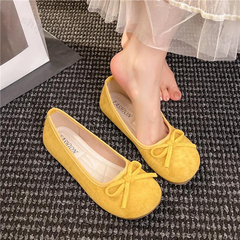 Frauen Ballett Flache Schuhe 2025 - Vier Jahreszeiten Komfortabel Anti Rutsch - Outdoor Casual Schuhe Fashion Schleifenknoten Retro Candy Farbe Damen Schuhe