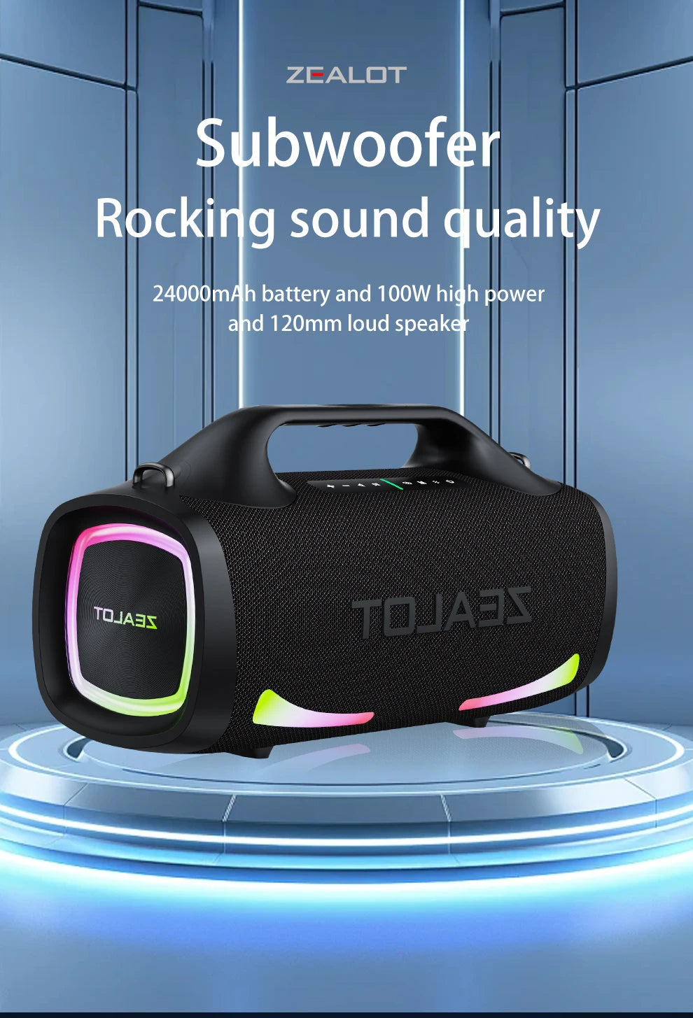 Boxă Bluetooth 2025: Subwoofer portabil wireless Zealot S79 de 100 W pentru exterior, colecție de sunete HiFi