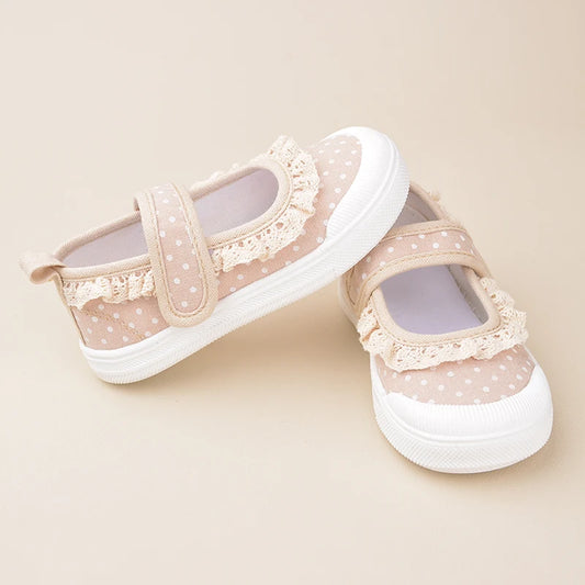 Mädchen-Schuhe 2025: Lace-Canvas Princess-Flat - Polka Dot Collection