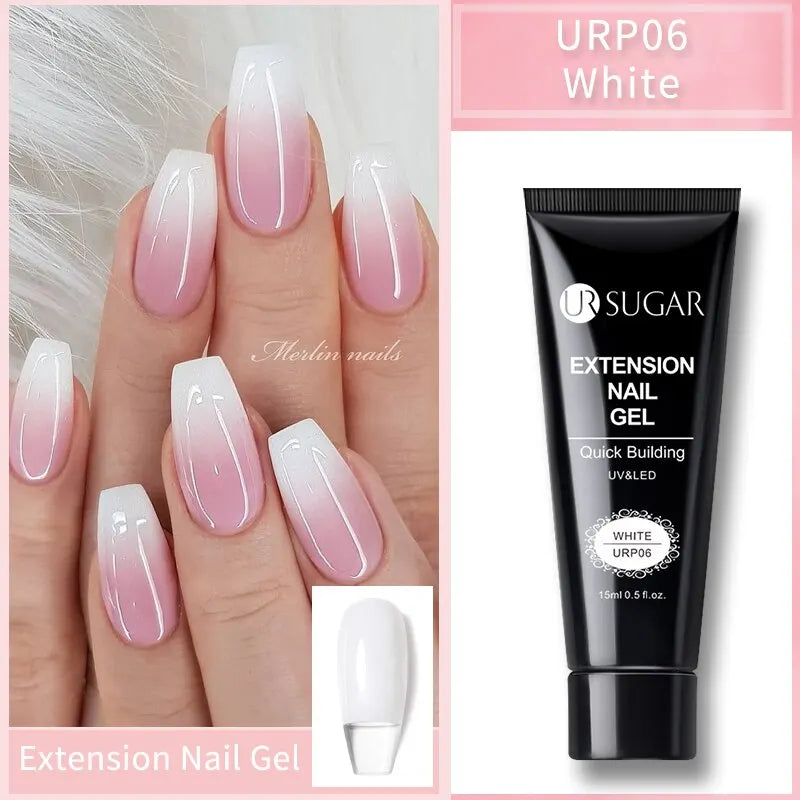 UR SUGAR 6Pcs/Set 15ml Nail Extension Gel Soak Off UV LED Acrylic Crystal White Clear Nude Gel Nail Polish UV Gel Polish
