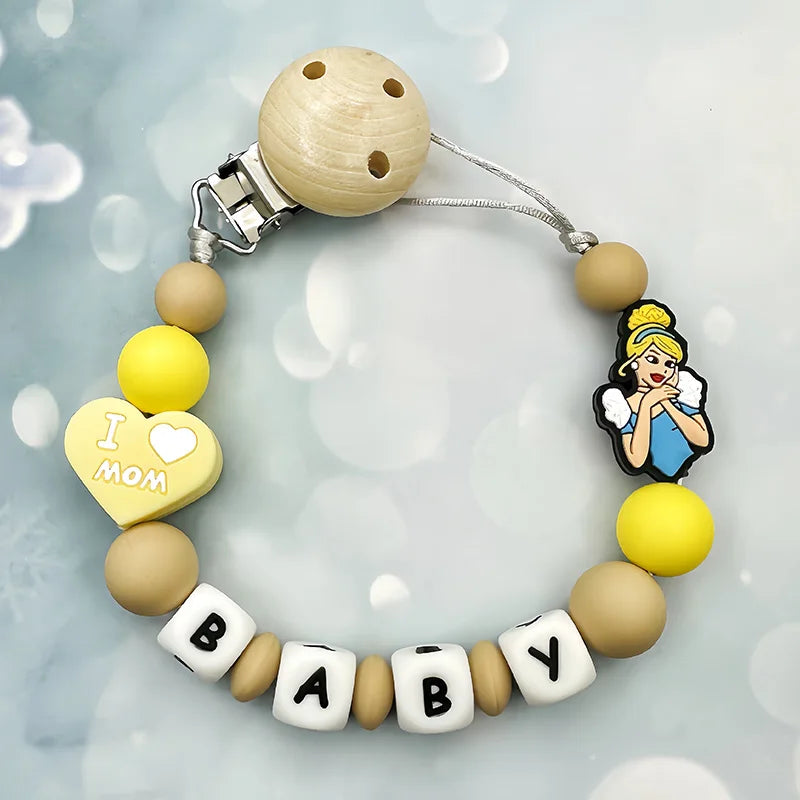 Lanț personalizat pentru suzetă cu nume - cleme din silicon cu litere englezești pentru bebeluși - suport pentru lanț, pandantiv pentru inel de dentiție, cadouri pentru bebeluși