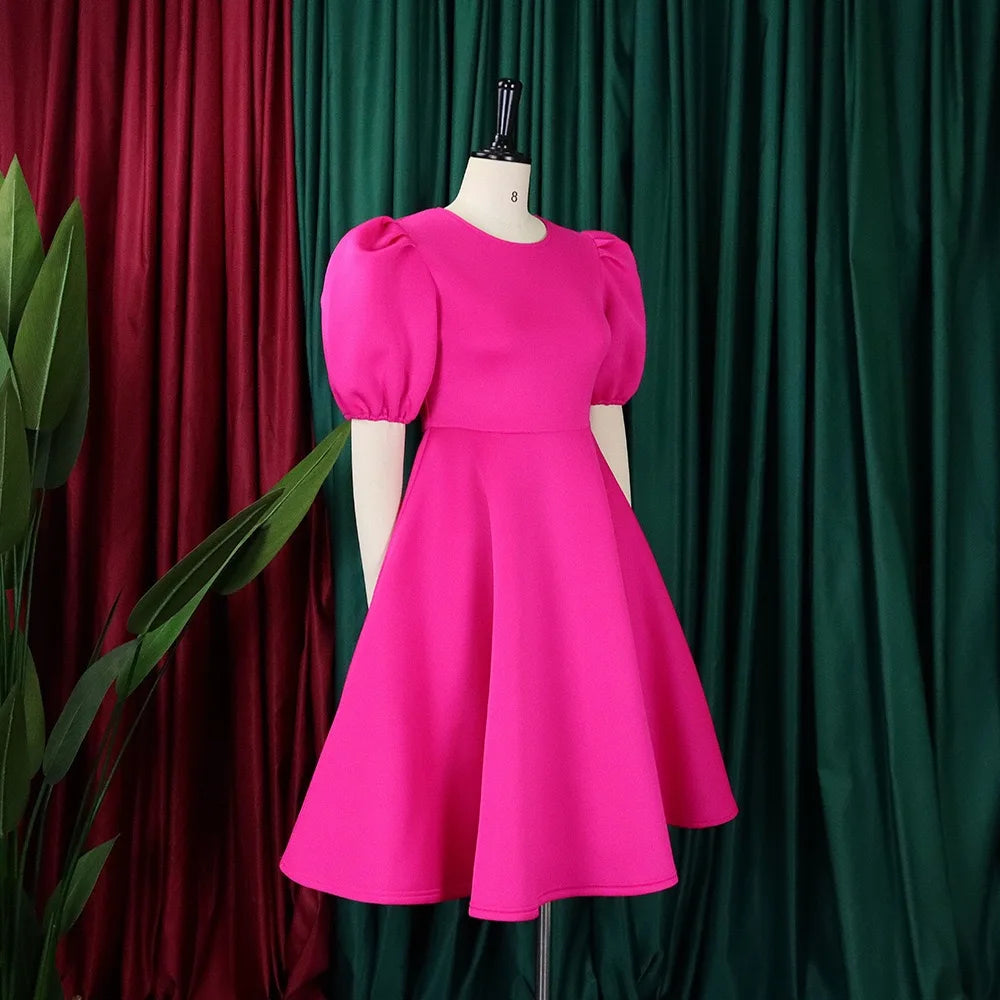 Elegante Kleider Für Frauen 2024 O-Ausschnitt Kurze Ärmel Hohe Taille Plissiert Midi Luxus Weiblich Geburtstag Party Dinner Vestidos