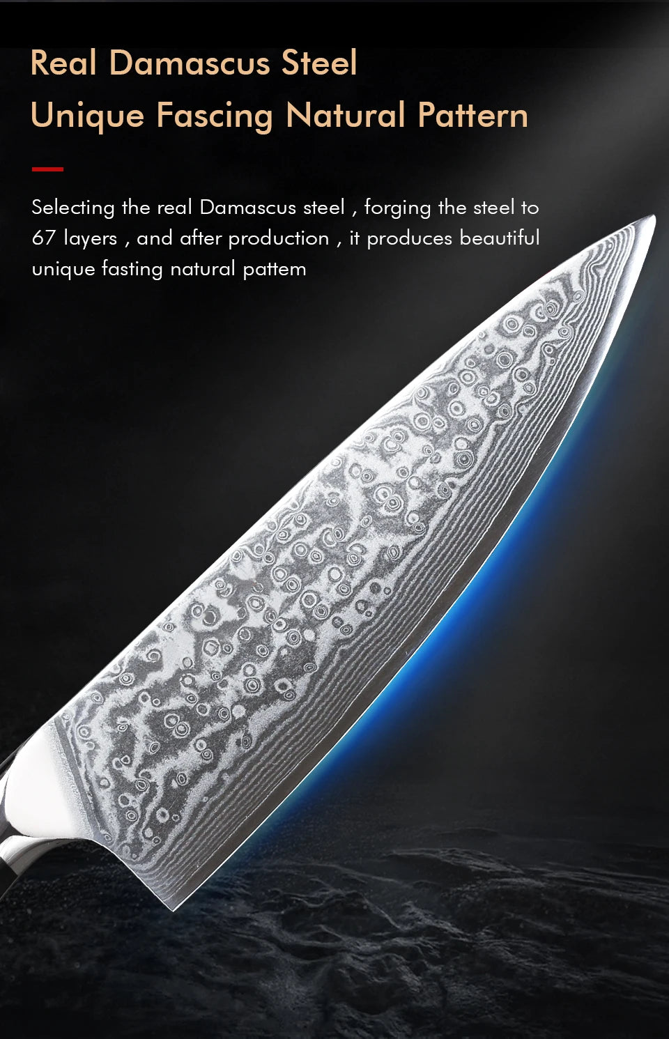 TURWHO 1-6 Piece Knife Set 67 Layers Damascus Steel Kitchen Knives Santoku Chef Knives Utility Bread Slicing Knife Cooking Tools