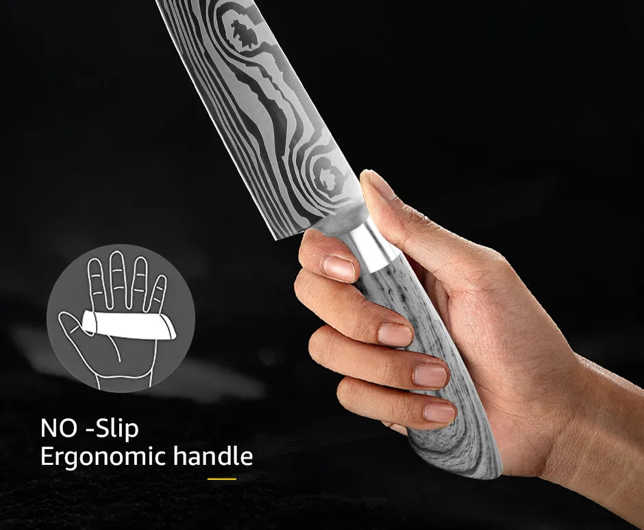 Kitchen Knife Damascus Laser Chef Knife 5 7 8 Inch Meat Cleaver Japanese Santoku Knive Butcher Slicing Cutter for Fish Vegetable