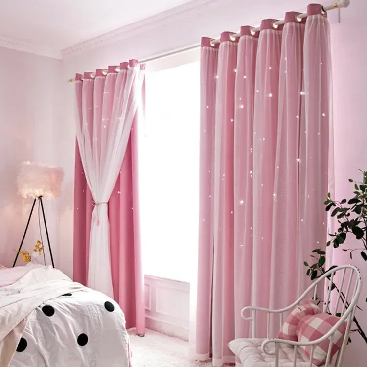 Blackout Curtains for Bedroom Double Layer Star Cutout Cute Curtain Grommet Top Window Curtain Panel for Living Room and Nursery