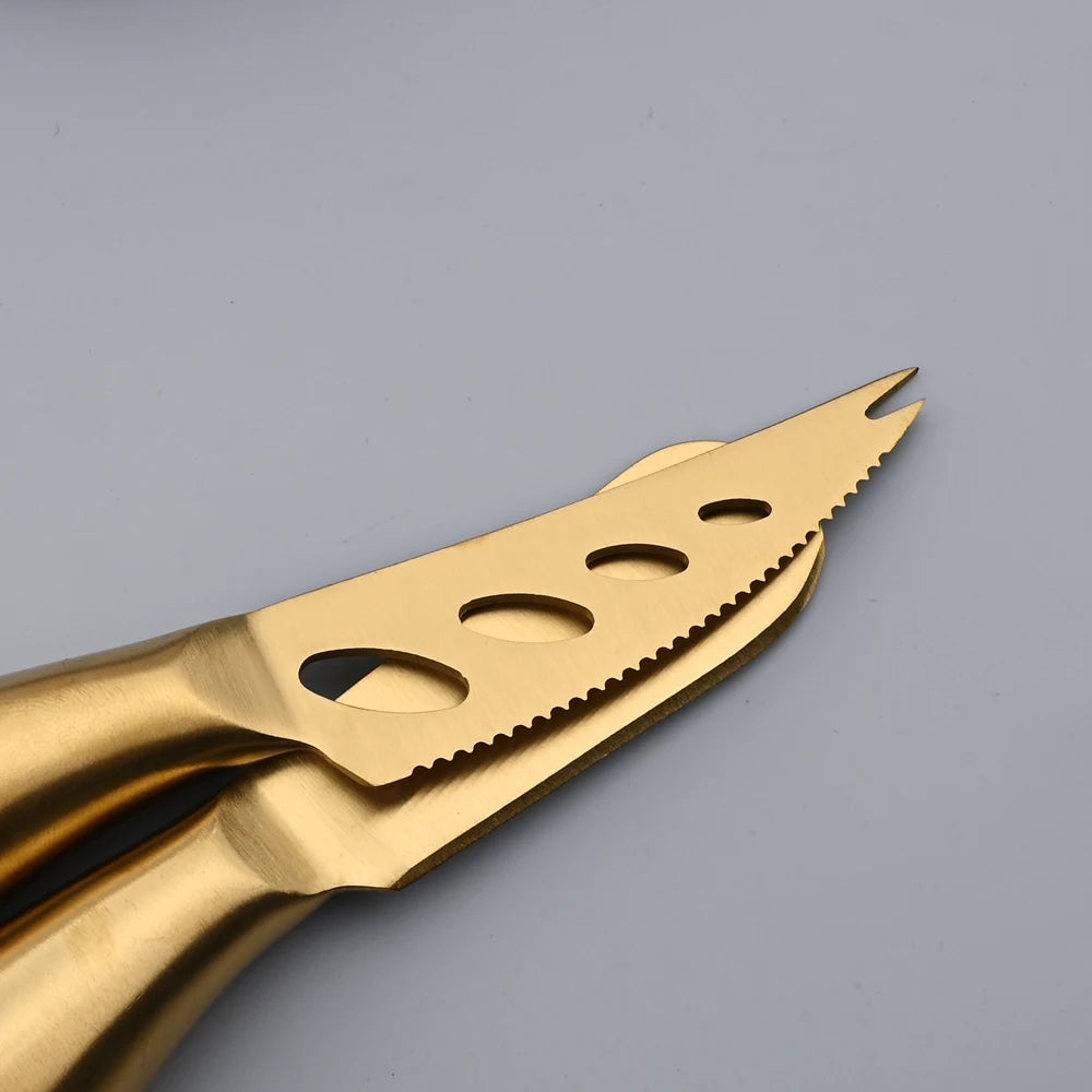 AJOYOUS Cheese Knife Set Cheese Stainless Steel 6Pcs Gold Cheese Slicer Cutter Handle Mini Knife Butter Knife Spatula Fork Matte