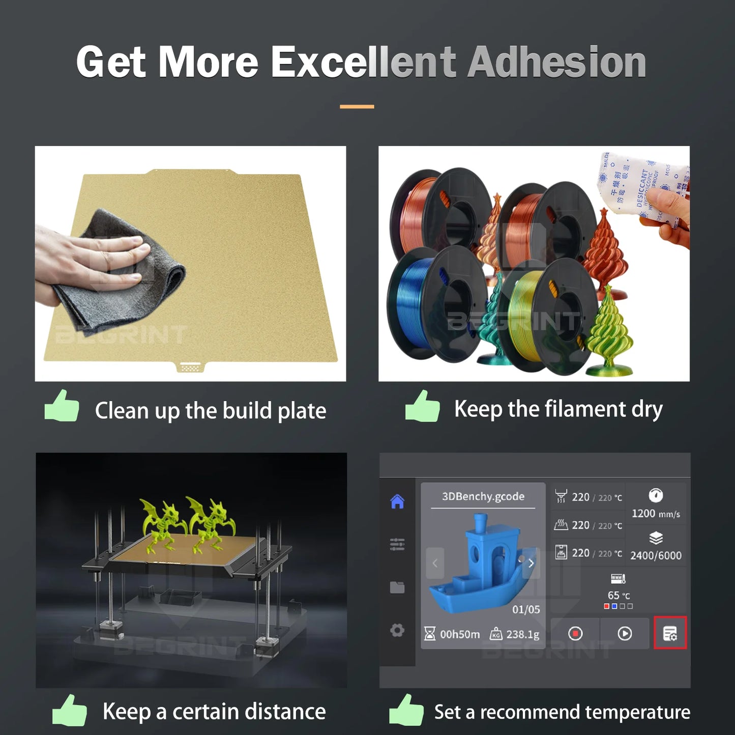 Pat încălzitor BEGRINTU Q2 - oțel cu arc PEI față-verso 280x280 mm