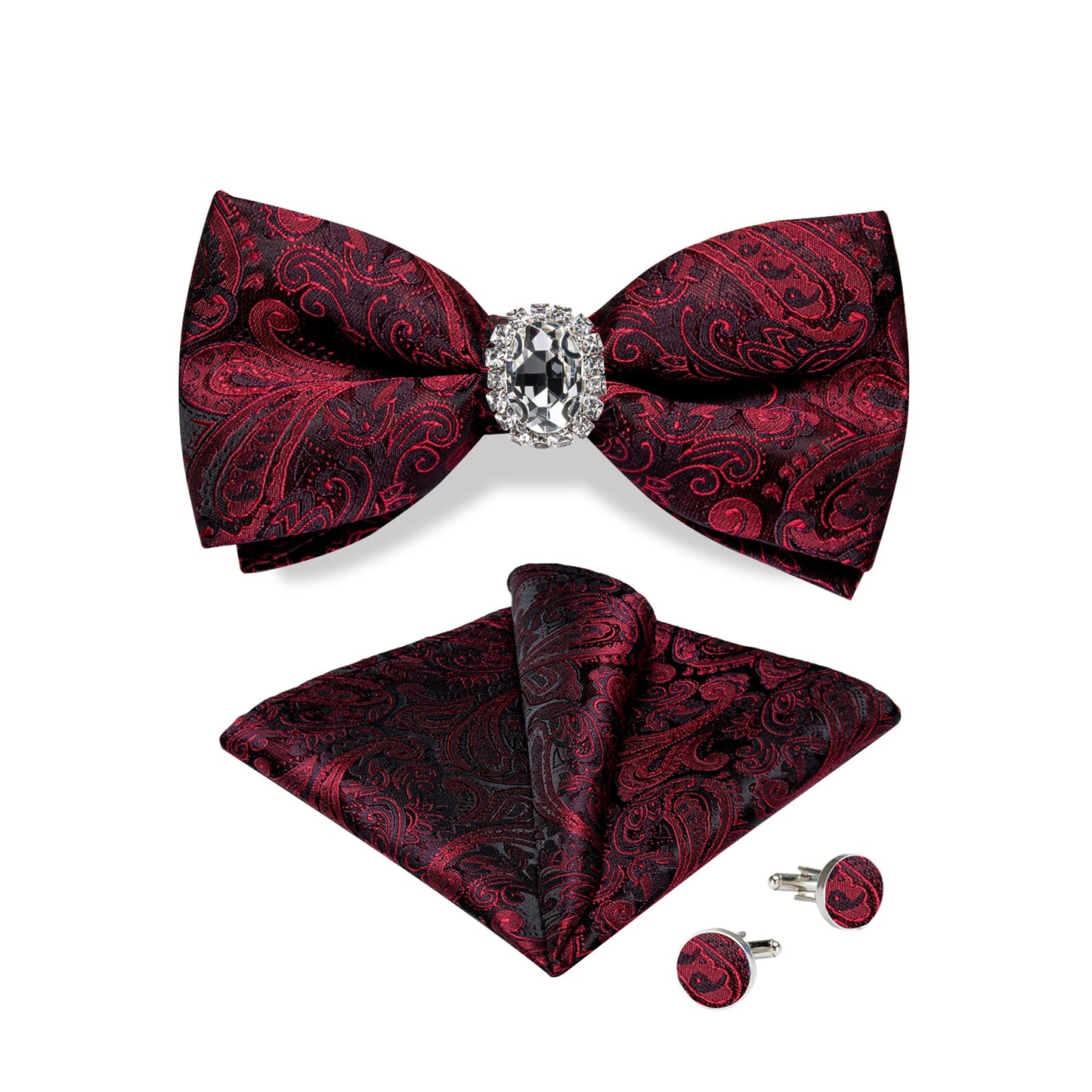 Set de butoni de buzunar cu nod fluture pentru bărbați, din mătase, de designer, pentru nuntă