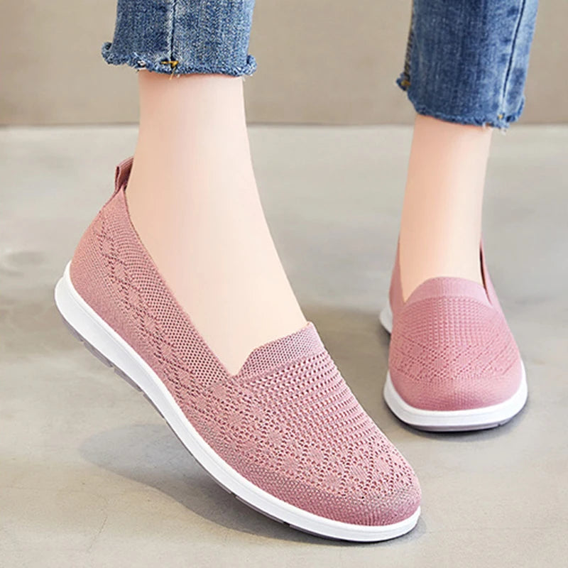 Breathable Knit Slip On Sneakers for Women Spring Summer Non Slip Casual Walking Shoes Woman Solid Color Comfort Flats Footwear