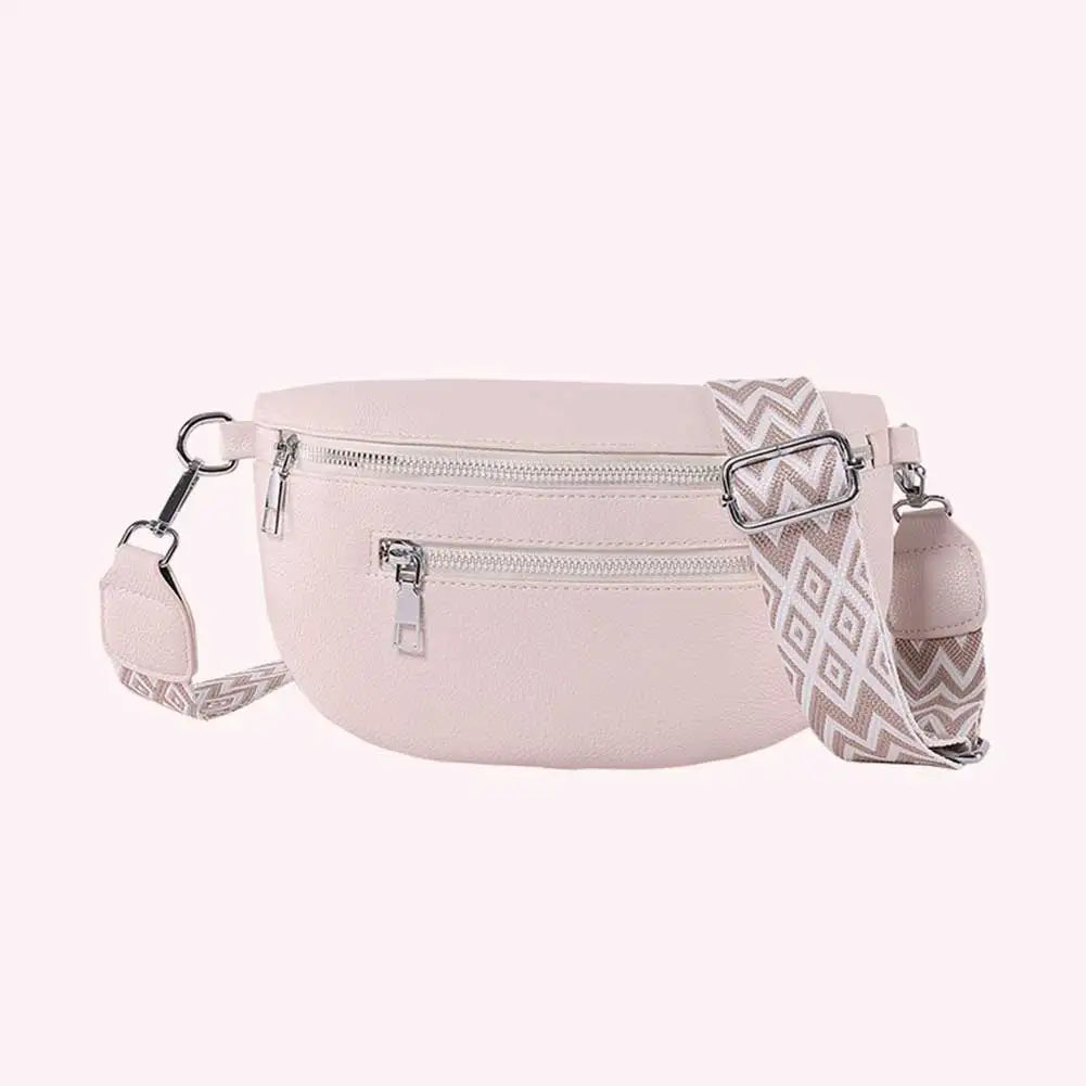 Women Stylish Crossbody Bag with Wide Strap Simple Shoulder Bag Multi-pocket Fashion Sling Bag Travel Outdoor Bag
