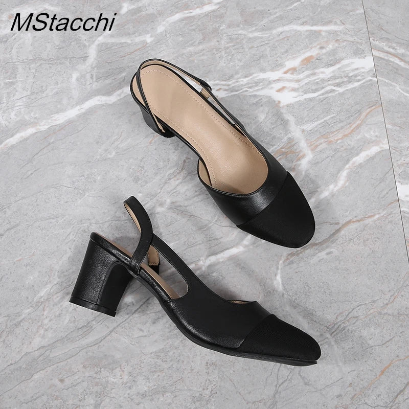 Patchwork Leather Slingbacks Women's Sandals Fashion Flat Heel Formal Ladies Shoes elegant Party Sandals Dress Wedding Party Shoes