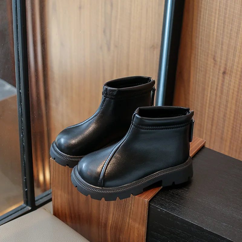 Herbst Winter Neue 2025 Kinder Fashion Stiefel - Mädchen Wasserdicht Rutschfest Reißverschluss - Weiche Sohle Leder Stiefel Kinder Casual Schuhe