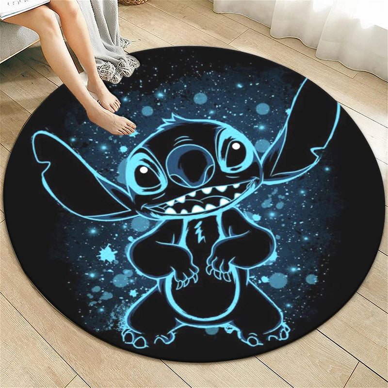 Stitch Cartoon HD Printed Round Carpet for Living Room Rugs Camping Picnic Mats Flannel Anti-Slip Rug Yoga Mat Gifts