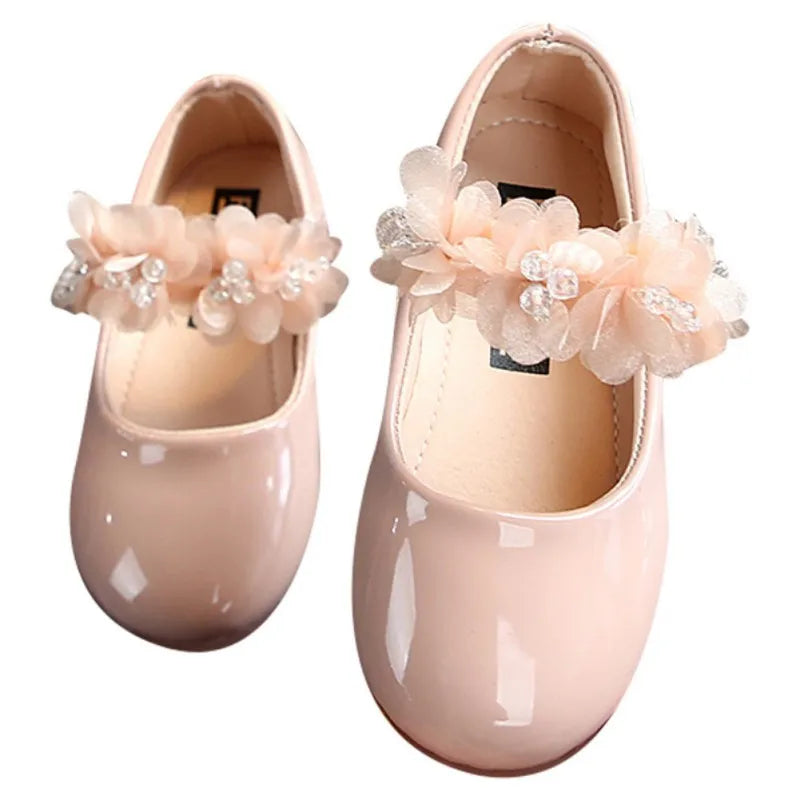 Kinder Leder Schuhe 2025 - Mädchen Pink Mesh Blume Perle - Prinzessin Party Schuhe Gummi Sohle Kleid Tanz Flach