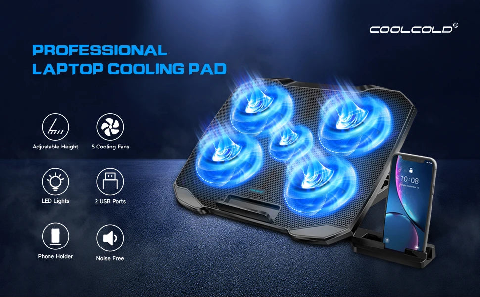Laptop-Kühler 2025: COOLCOOLD 12-17" 5-Fans - Angle Adjustable Phone Collection