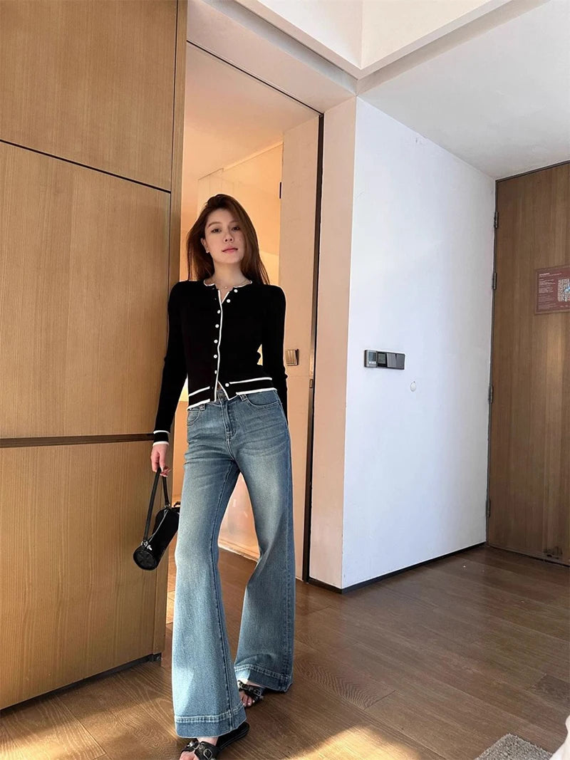 Cardigan tricotat cu model patchwork ZOKICN - mânecă lungă subțire, alb, mărimea M, greutate 120-220 g/m²